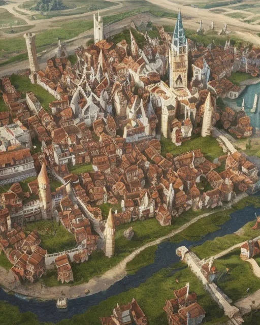 Large fantasy medieval city - Free AI Photo Generator - starryai