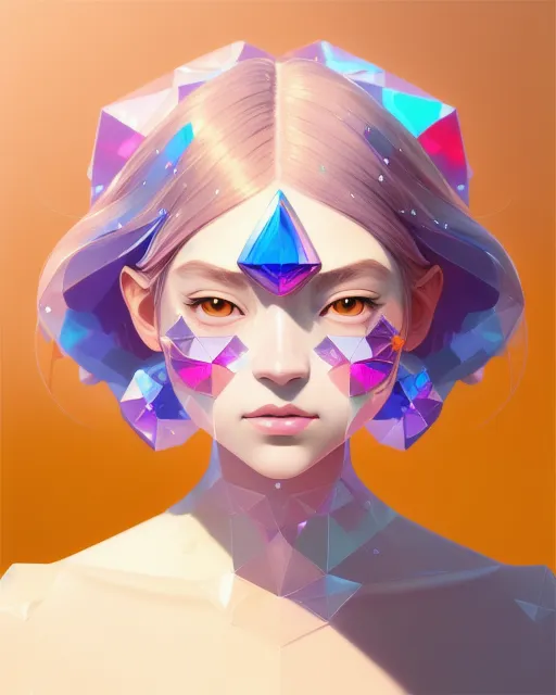 Crystal girl, the girl who has crystals that grow on her face and shoulders, digital painting, digital illustration, extreme detail, digital art, 4k, ultra hd, concept art, trending on artstation, yanjun cheng, beautiful, golden hour, holographic, cosmic, realism, detailed, digital portrait, wlop, stanley artgerm lau, ilya kuvshinov, artstation, hd, octane render, hyperrealism