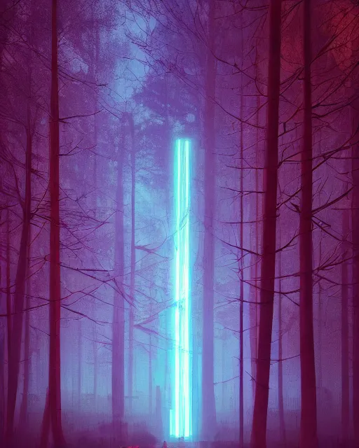 Cyberpunk forest, neon sky, rain, 4d, - AI Photo Generator - starryai