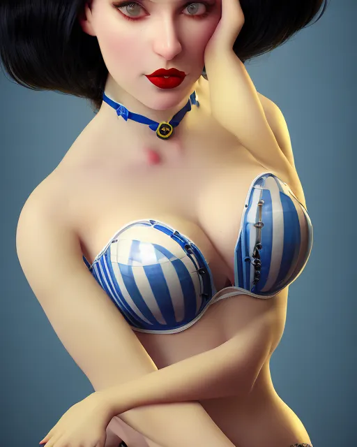 White Queen wearing blue and yellow lingerie,pale white skin, red