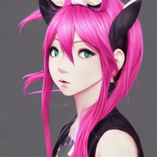 A girl pink hair cat ears, anime - Free AI Photo Generator - starryai
