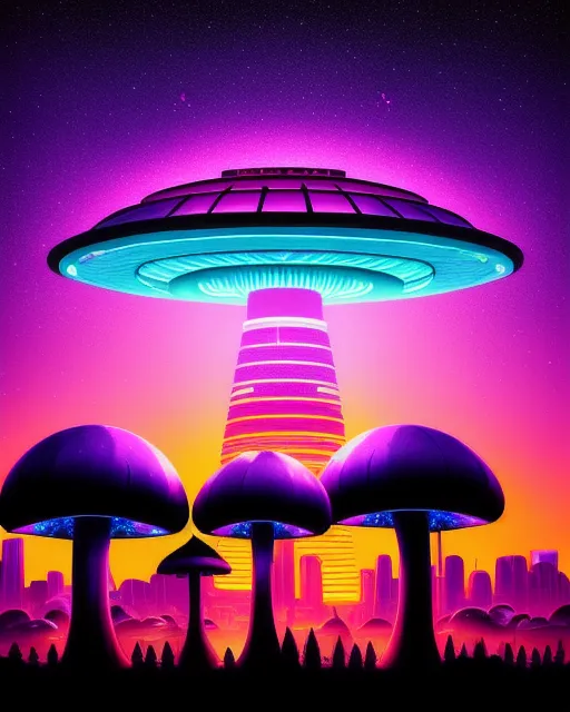 👽🍄, aliens mushrooms, synthwave - Free AI Photo Generator - starryai