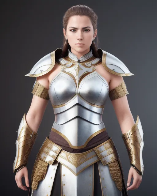 Gorgeous female warrior on pearl white armor, cin - starryai