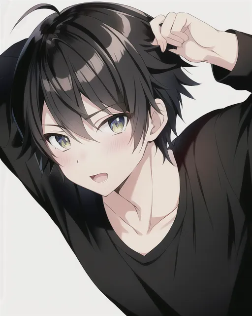 Anime boy black shirt fine facial - AI Photo Generator - starryai