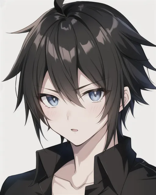 Anime boy black shirt fine facial - AI Photo Generator - starryai