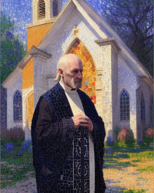 Insanely Detailed Photograph Of An old priest standing above nuns Intricate Glistening Skin Face dark Eyes Mosaic serpent soft light apples old church dilapidated church Hyperdetailed Painting By Monet Fantasy Art 4K