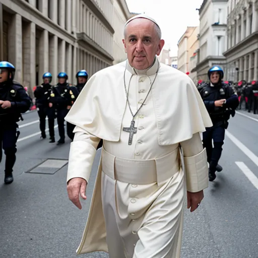 Pope running from police - AI Photo Generator - starryai