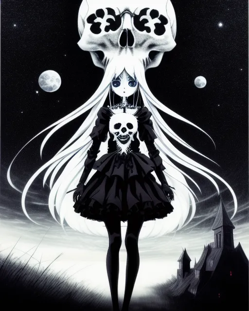 anime manga skull portrait young woman skeleton, bugs | Stable Diffusion |  OpenArt
