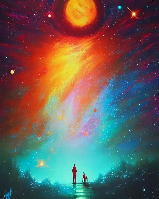 Ad astra ad aspera, magnificent vibrant acrylic artwork by Anato Finnstark