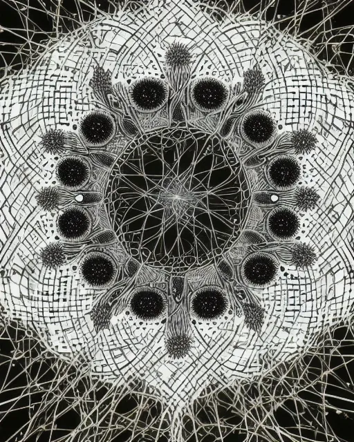 Energy being connected, Whte, Black, metaphysical, complex, entangled, meticulous, diffuse, intricate, detailed, infinity, hyperdetailed, pattern