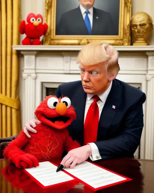 elmo signing agreement donald - Free AI Photo Generator - starryai
