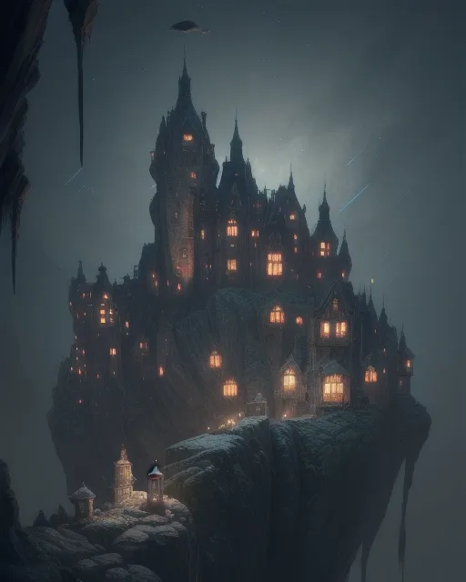 A creepy castle on a mountain top, - AI Photo Generator - starryai