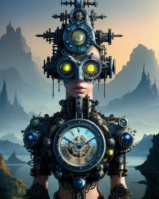 science fiction fantasy: cyborg clock in steampunk style - LuisaFumi