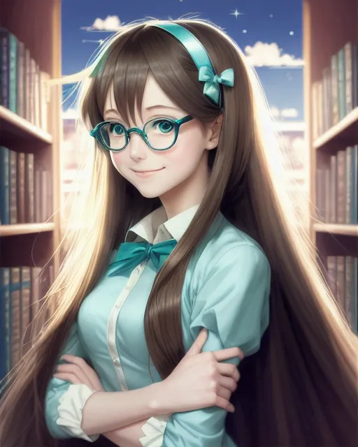 cute brown hair anime girl with blue eyes - online puzzle