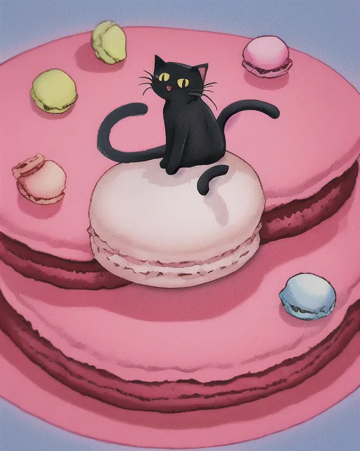 cat on macaroon