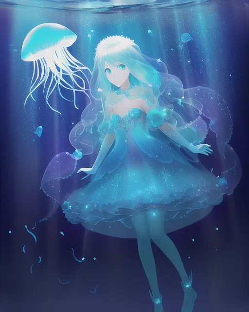 Wallpaper ID: 145570 / anime, anime girls, original characters, white hair,  underwater, jellyfish free download