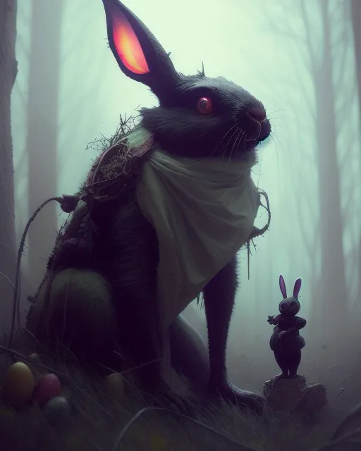 Scary Easter bunny  hyperreal abstract fantasy dark and spooky