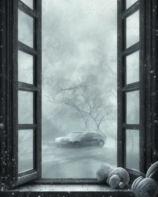 Dreary rainy day at window lonely - Free AI Photo Generator - starryai