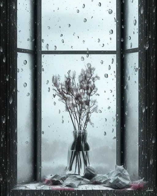 Dreary rainy day at window lonely - Free AI Photo Generator - starryai