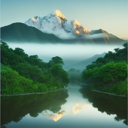 majestic mountain range rises its - Free AI Photo Generator - starryai