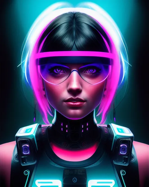Cyberpunk Girl In Neon World Illustration. Fantastic Future