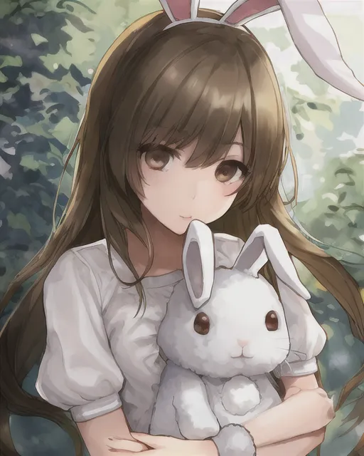 👧 Garota Abraçando um coelho 2 🐰