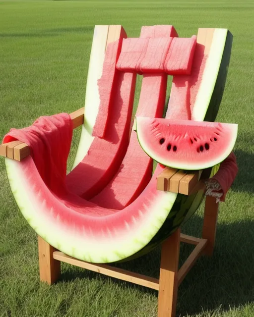 Chair that is eating a watermelon 