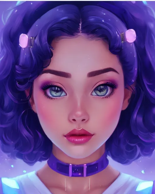 Cute girl purple hair - AI Photo Generator - starryai