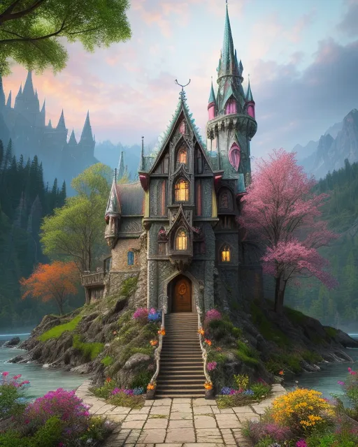 Amazing colorful fantasy Elven castle, - AI Photo Generator - starryai