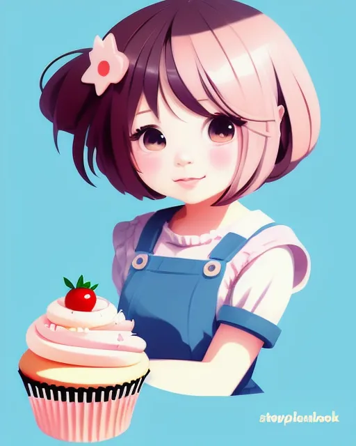 cute kawaii cupcake digital illustrations, digital storybook illustration