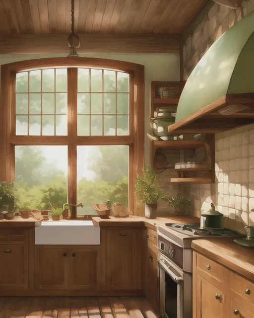 🪴🌿Beautiful natural light kitchen with round window and natural wood🌿🪴