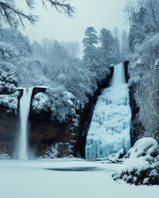 Snow covered landscape forest - Free AI Photo Generator - starryai
