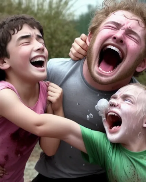Man explodes into glee as kids - Free AI Photo Generator - starryai