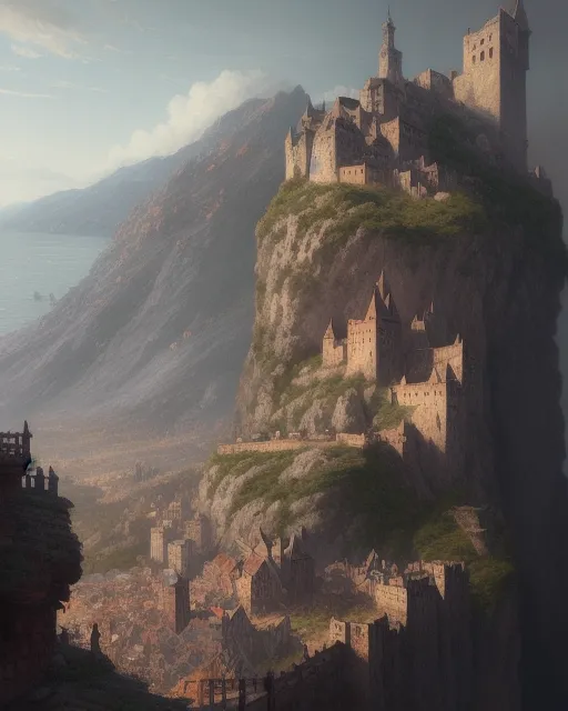 Medieval city on a cliff - Free AI Photo Generator - starryai