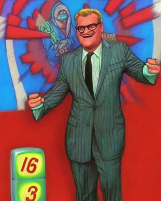 Drew Carey fighting himself as the host on the price is right, concept art, fantasy art, pastels