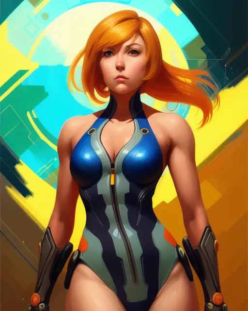 Female Samus aran a swimsuit digital AI Photo Generator starryai