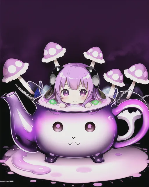 adorable, cute and kawaii demon chibi mushroom wi - starryai