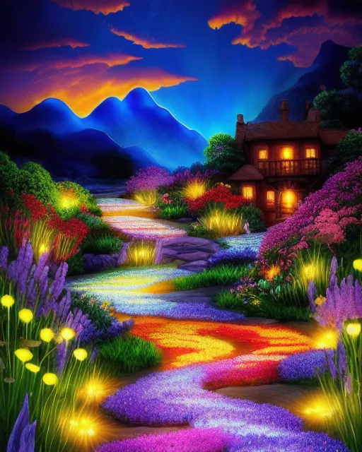 Floral pathways; fantasy scape, , - Free AI Photo Generator - starryai