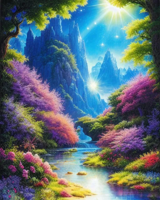 Summer time ,  realistic and natural,  detailed full-color,  hd photography,  fantasy by john stephens,  galen rowell,  david muench,  james mccarthy,  hirō isono,  magical,  detailed,  gloss, fantasy art, galactic, beautiful, colorful, vibrant