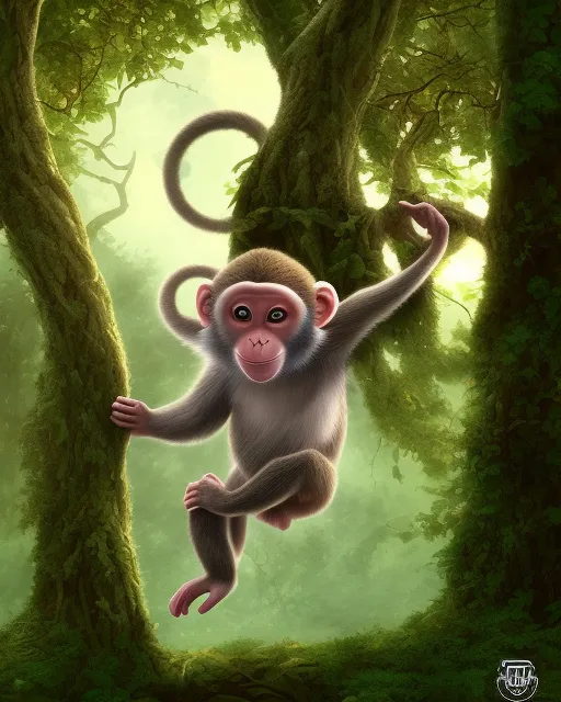 Monkey swinging in a tree