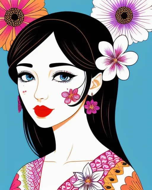 Artistic drawing of a beautiful girl with flowers Vector Image