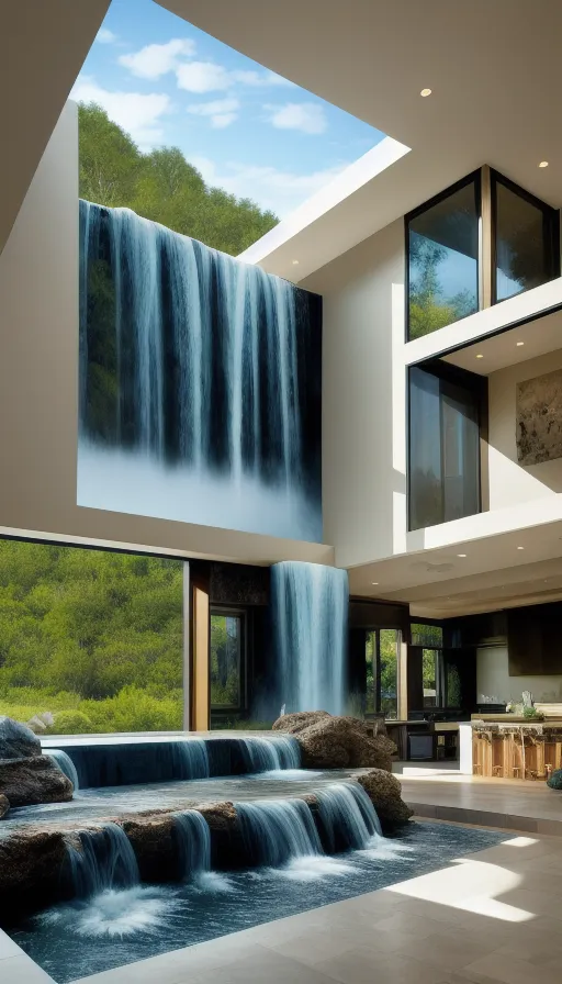Waterfall living room - Free AI Photo Generator - starryai