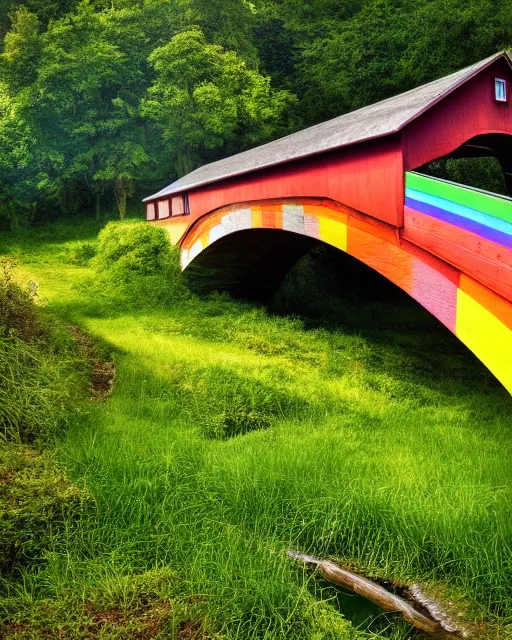 Beautiful rainbow over a covered - Free AI Photo Generator - starryai