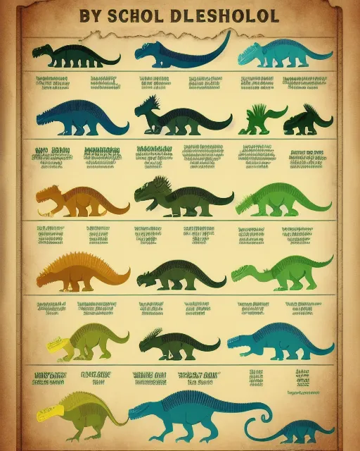 Mesozoic creatures in the style of high school poster charts