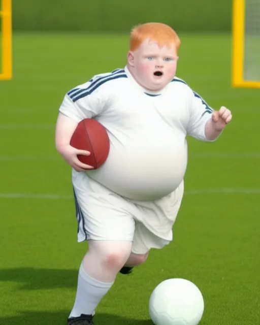 Obese ginger kid playing football