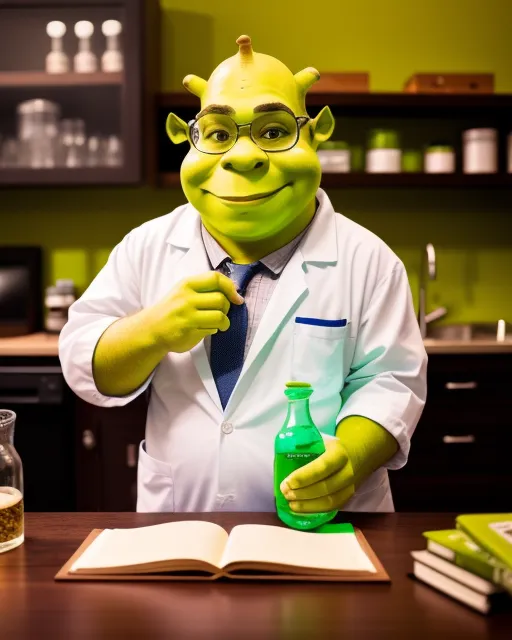 Shrek Science Professor Shrek doing science - Free AI Photo Generator - starryai