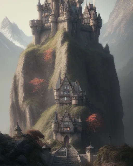 A castle hidden mountains - Free AI Photo Generator - starryai