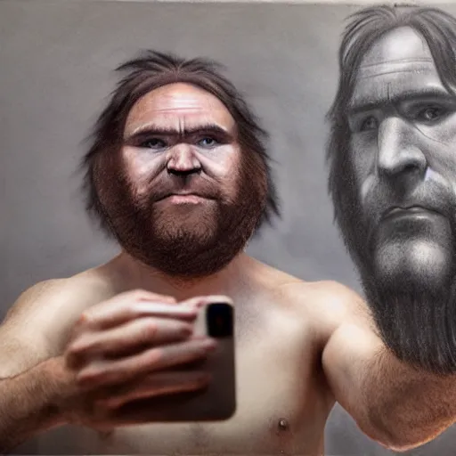 Caveman taking a selfie