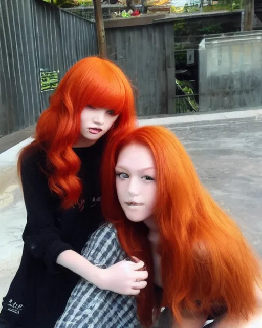 Red haired person with blonde haired person. Genderfluid. How to eat???