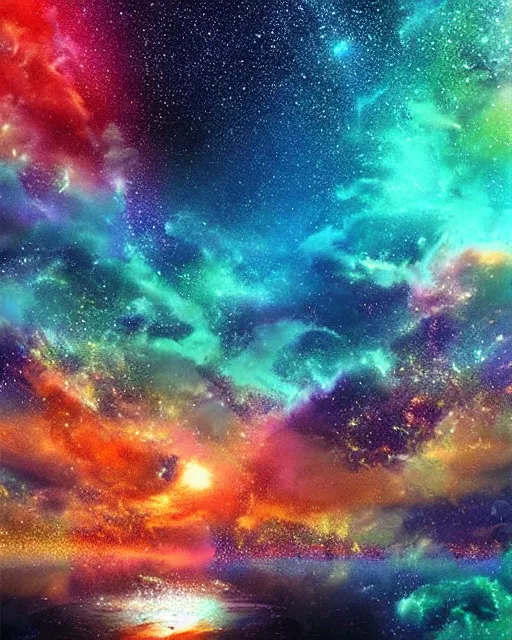 Rainbow Universe Ocean Starry Sky, - AI Photo Generator - starryai